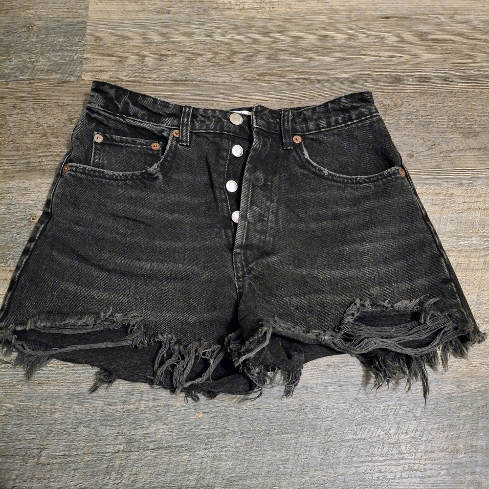 Zara High Waist Black Denim Shorts Size 4 Zara